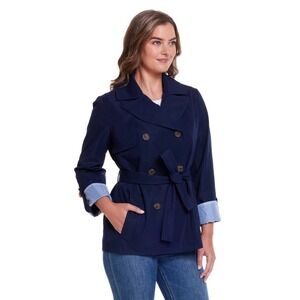 Weatherproof Women Double-Breasted Trench Coat Jacket Navy XX-Large NWT!